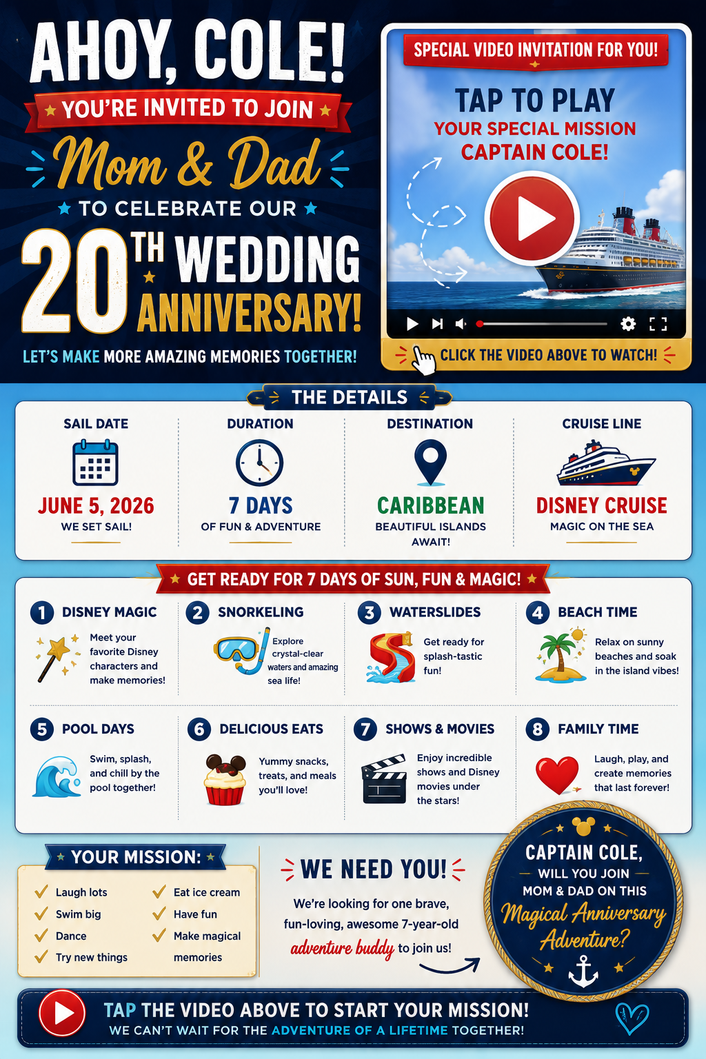 Captain Cole Disney cruise invitation